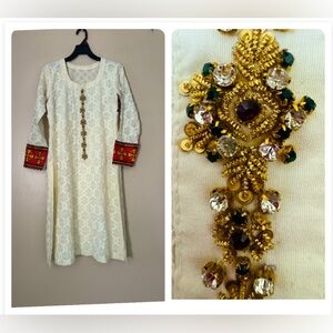 Asian Pakistani Dress size M Beaded Rhinestones Design Lace Floral Casual